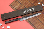 Couteau yanagiba 30cm japonais artisanal Hatsukokoro Shirasagi manche en wengé