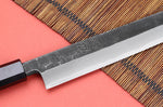 Couteau yanagiba 30cm japonais artisanal Hatsukokoro Shirasagi manche en wengé