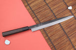 Couteau yanagiba 27cm japonais artisanal Hatsukokoro Shirasagi manche en wengé