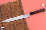 Couteau yanagiba 27cm japonais artisanal Hatsukokoro Shirasagi manche en wengé