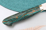 Couteau de chef 21cm japonais artisanal Nigara Hamono Migaki Tsuchime SG2 manche en turquoise