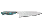 Couteau de chef 21cm japonais artisanal Nigara Hamono Migaki Tsuchime SG2 manche en turquoise