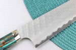 Couteau de chef 21cm japonais artisanal Nigara Hamono Migaki Tsuchime SG2 manche en turquoise