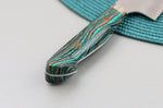 Couteau de chef 21cm japonais artisanal Nigara Hamono Migaki Tsuchime SG2 manche en turquoise