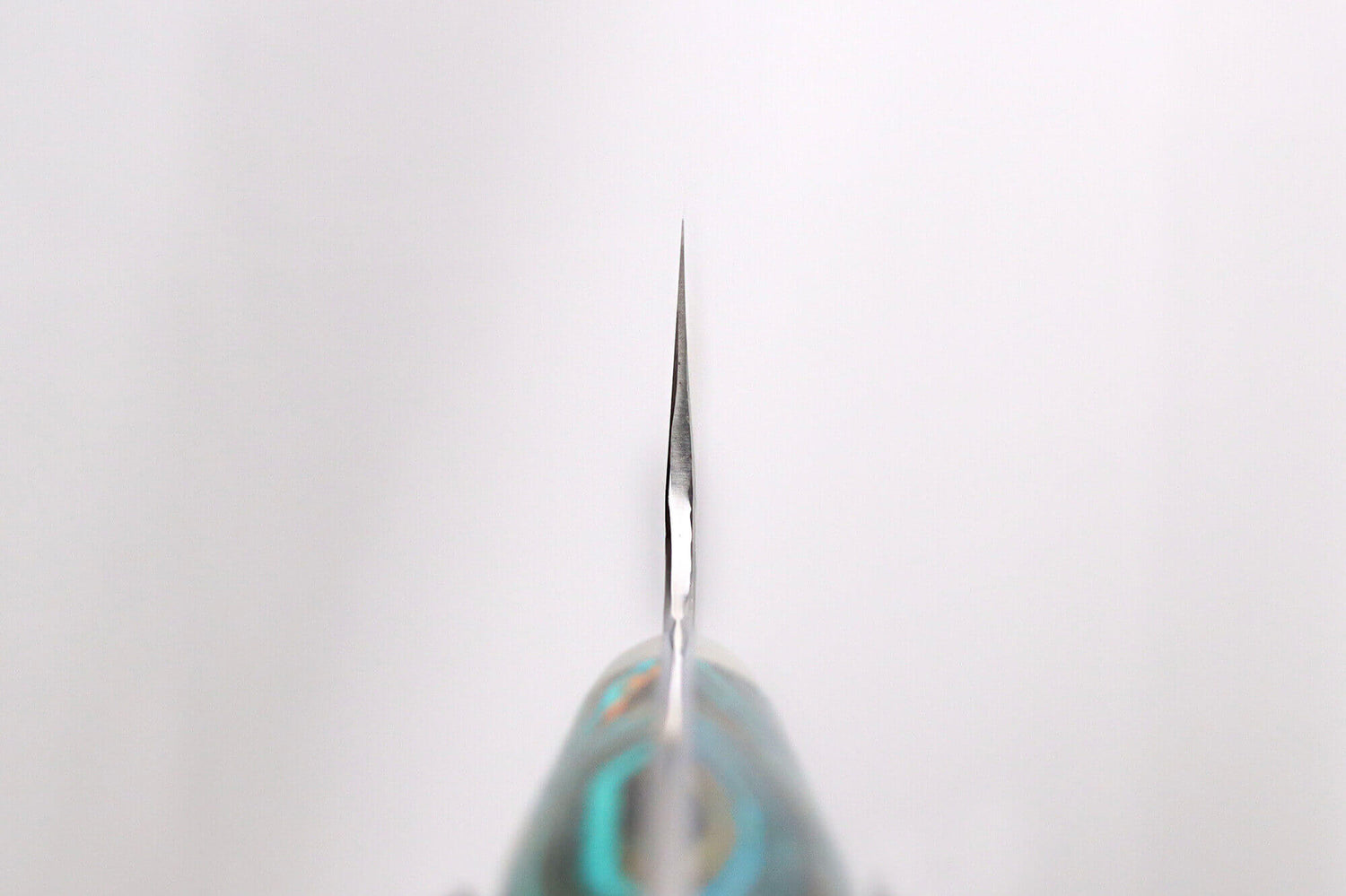 Couteau de chef 21cm japonais artisanal Nigara Hamono Migaki Tsuchime SG2 manche en turquoise