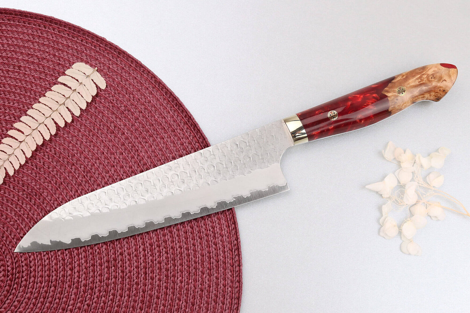 Couteau de chef 21cm japonais artisanal Nigara Hamono Migaki Tsuchime SG2 manche en acrylique