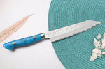 Couteau universel 15cm japonais artisanal Nigara Hamono Migaki Tsuchime SG2 manche en turquoise