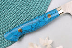 Couteau universel 15cm japonais artisanal Nigara Hamono Migaki Tsuchime SG2 manche en turquoise