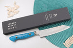 Couteau universel 15cm japonais artisanal Nigara Hamono Migaki Tsuchime SG2 manche en turquoise