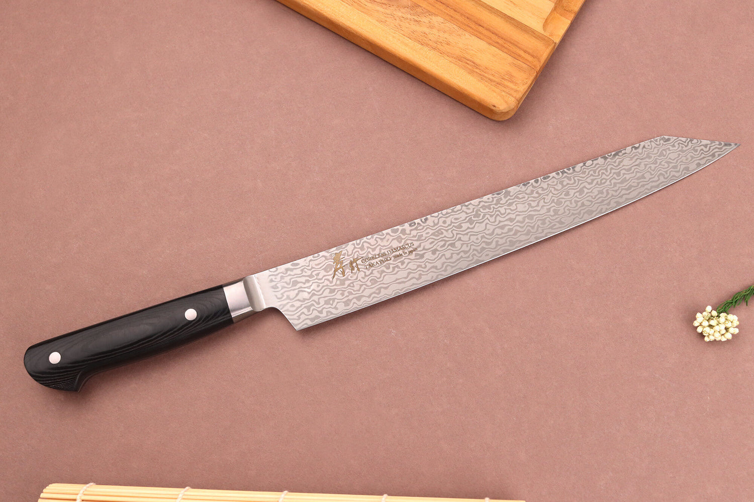 Couteau sujihiki kiritsuke 26cm japonais Sakai Takayuki Coreless Damascus