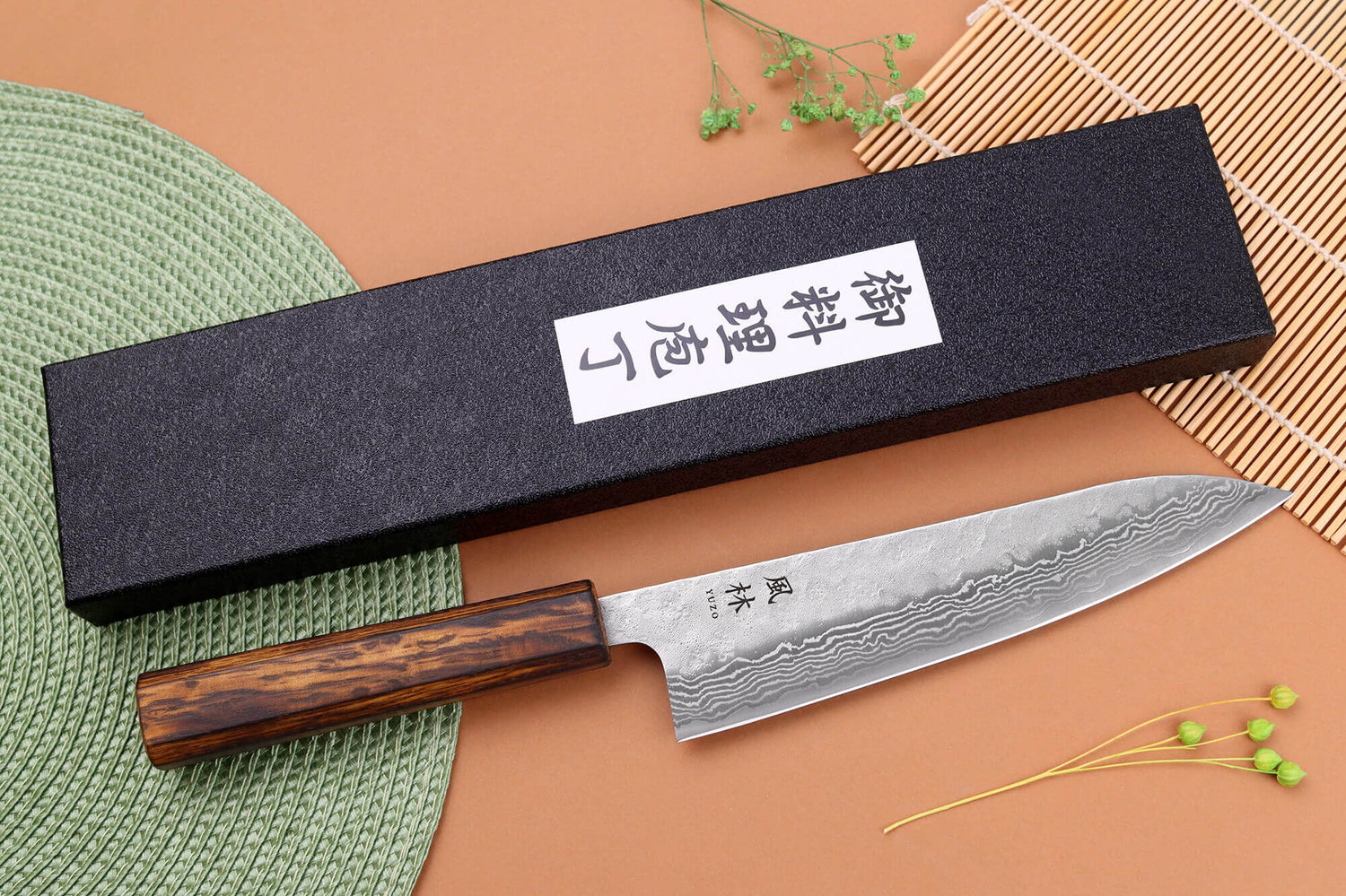 Couteau de chef 18cm japonais artisanal Yuzo Enju Damas 440C