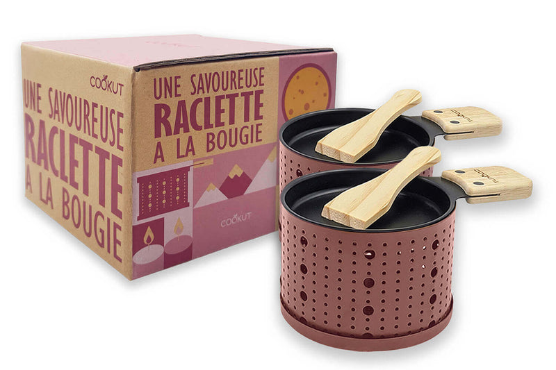 Service à raclette à la bougie Cookut Lumi services poelons et spatules pour 2 personnes - Rose