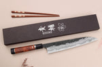 Couteau sujihiki 24cm japonais artisanal Kisuke Manaka Enn en cognassier avec 3 anneaux