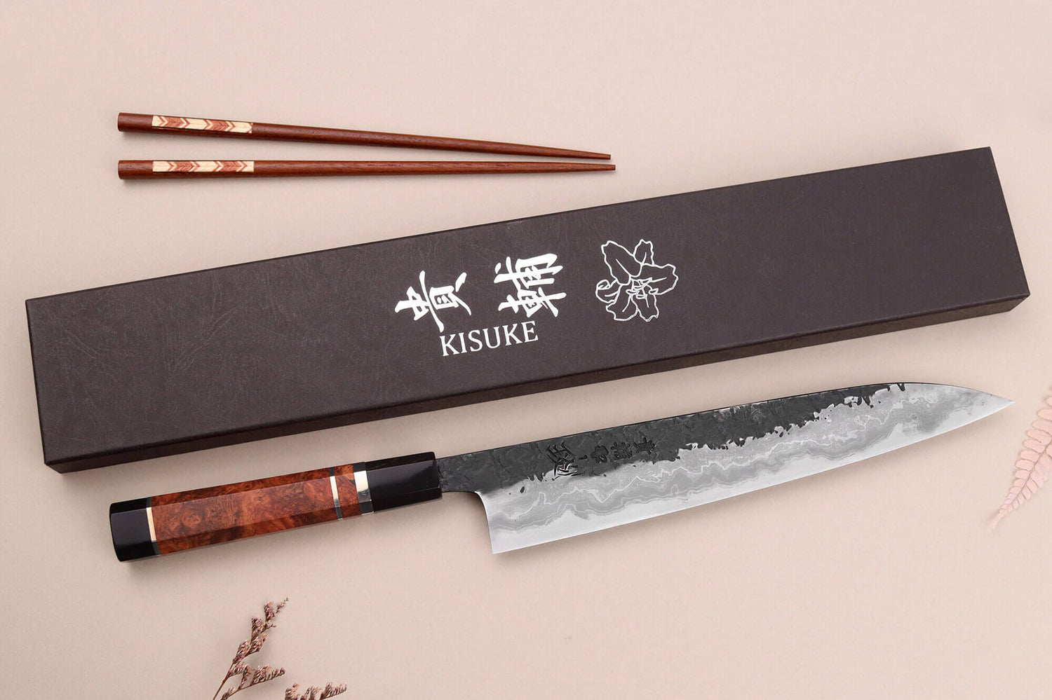 Couteau sujihiki 24cm japonais artisanal Kisuke Manaka Enn en cognassier avec 3 anneaux