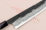 Couteau sujihiki 24cm japonais artisanal Kisuke Manaka Enn en cognassier avec 3 anneaux