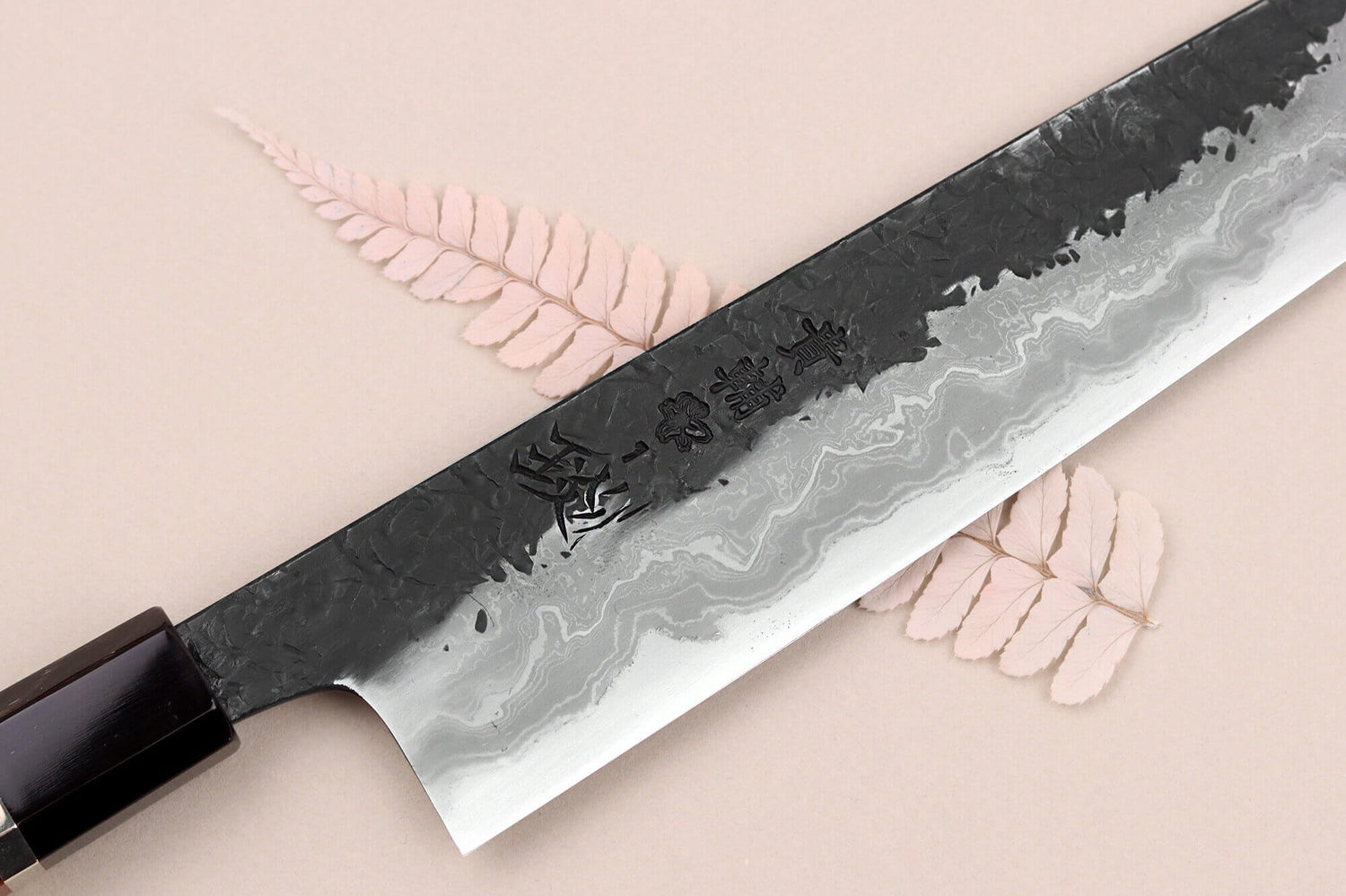 Couteau sujihiki 24cm japonais artisanal Kisuke Manaka Enn en cognassier avec 3 anneaux
