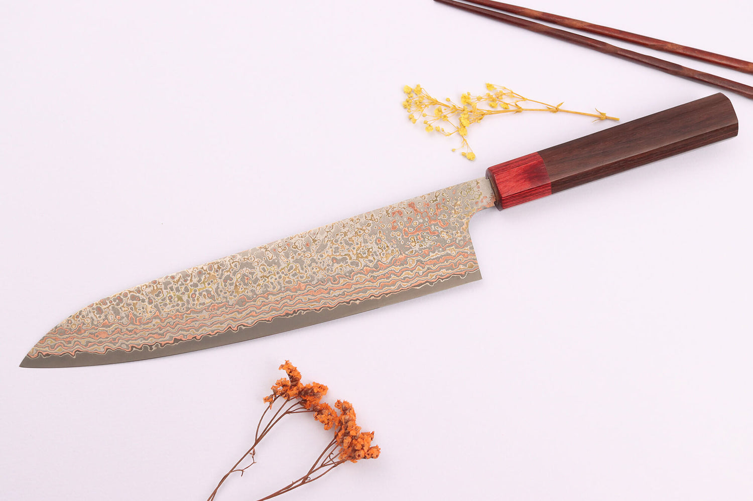 Couteau de chef 24cm japonais artisanal Takeshi Saji VG10 Rainbow Nashiji