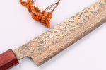 Couteau sujihiki 27cm japonais artisanal Takeshi Saji VG10 Rainbow Nashiji