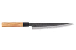 Couteau sujihiki 24cm japonais artisanal Hinoura Mutsumi Ajikataya Black Nashiji