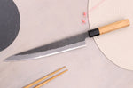 Couteau sujihiki 24cm japonais artisanal Hinoura Mutsumi Ajikataya Black Nashiji