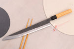 Couteau sujihiki 27cm japonais artisanal Hinoura Mutsumi Ajikataya Black Nashiji