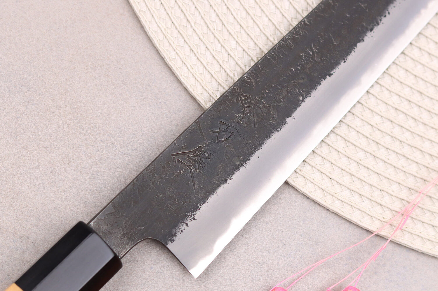 Couteau sujihiki 27cm japonais artisanal Hinoura Mutsumi Ajikataya Black Nashiji