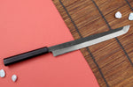 Couteau sakimaru 27cm japonais artisanal Hatsukokoro Shirasagi manche en ébène