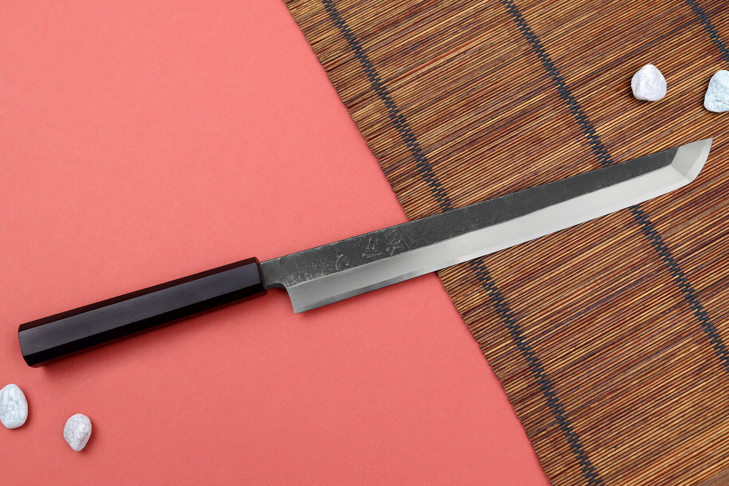 Couteau sakimaru 27cm japonais artisanal Hatsukokoro Shirasagi manche en ébène