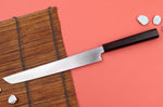 Couteau sakimaru 27cm japonais artisanal Hatsukokoro Shirasagi manche en ébène