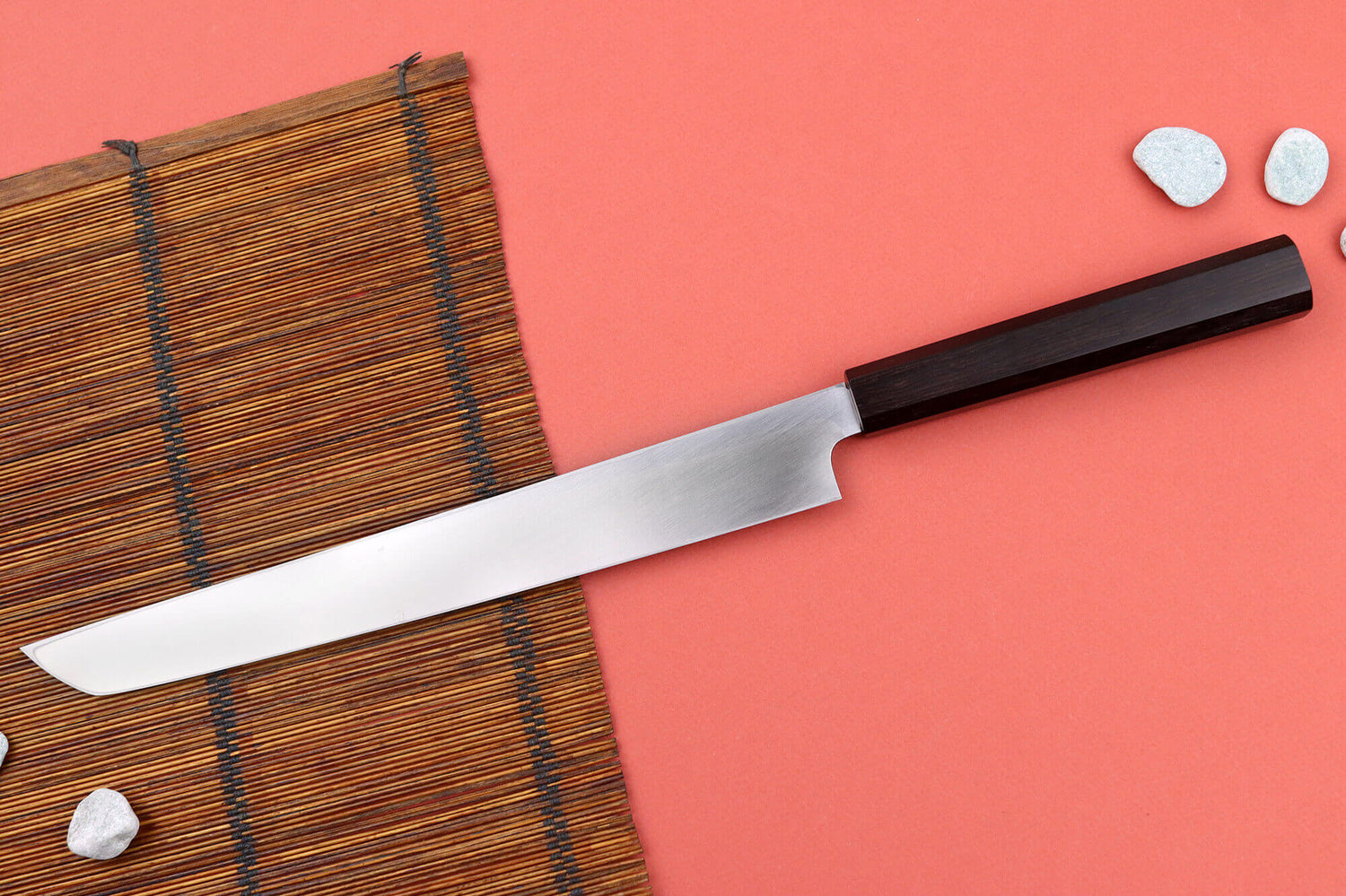 Couteau sakimaru 27cm japonais artisanal Hatsukokoro Shirasagi manche en ébène