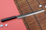 Couteau yanagiba kiritsuke 27cm japonais artisanal Hatsukokoro Shirasagi manche en ébène