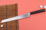 Couteau yanagiba kiritsuke 30cm japonais artisanal Hatsukokoro Shirasagi manche en ébène