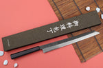 Couteau yanagiba kiritsuke 30cm japonais artisanal Hatsukokoro Shirasagi manche en ébène
