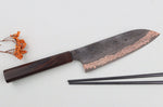Couteau santoku 18cm japonais artisanal Hatsukokoro Yorokobi Kurouchi Damas