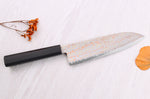 Couteau santoku 18cm japonais artisanal Hatsukokoro Hayabusa Rainbow Damas