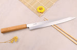 Couteau yanagiba 27cm artisanal japonais Tsunehisa AUS-8 manche en chêne