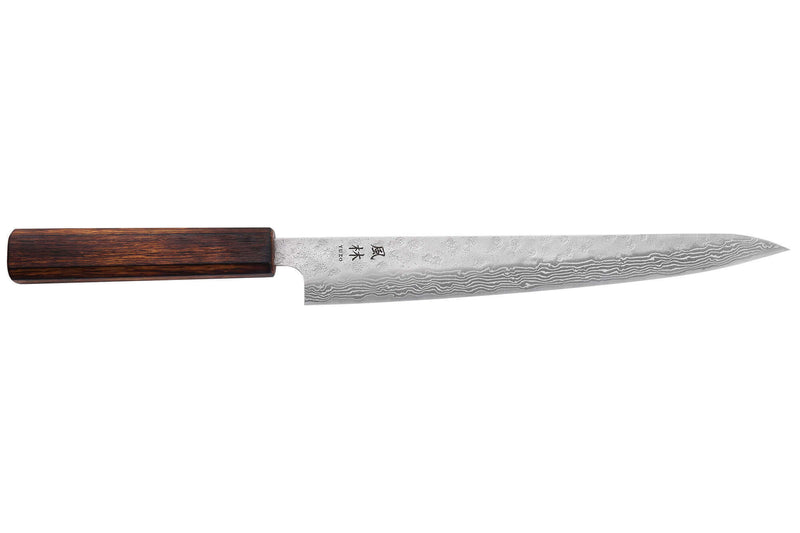 Couteau sujihiki 24cm japonais artisanal Yuzo Enju Damas 440C