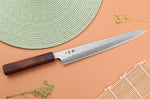 Couteau sujihiki 24cm japonais artisanal Yuzo Enju Damas 440C