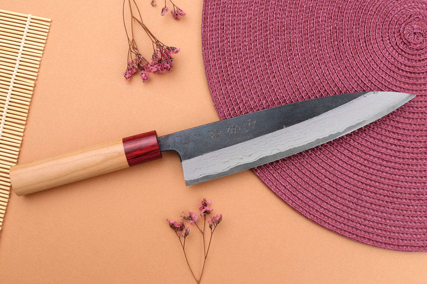 Couteau de chef japonais artisanal Wusaki Yuzo BS2 damas 21cm