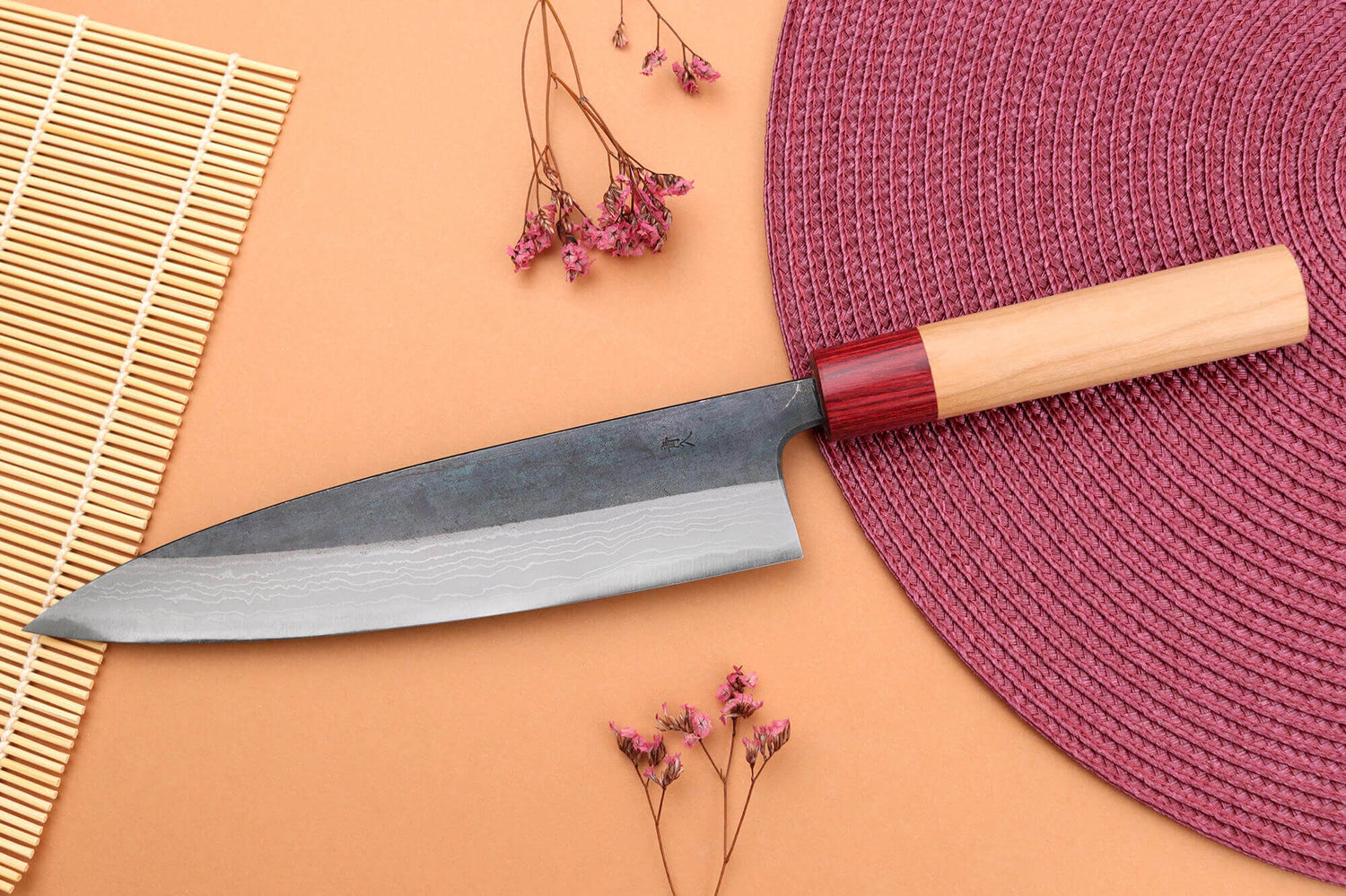 Couteau de chef japonais artisanal Wusaki Yuzo BS2 damas 21cm