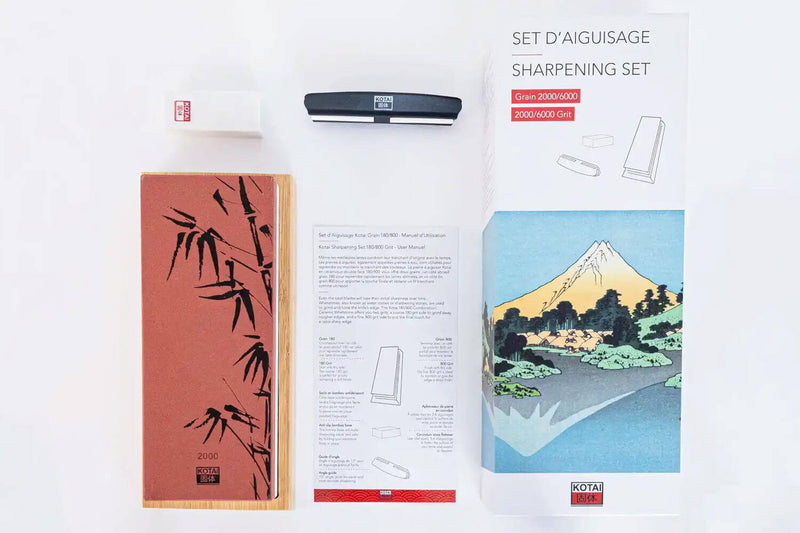 Set d'aiguisage Kotai avec pierre à aiguiser 2000/6000 + 3 accessoires
