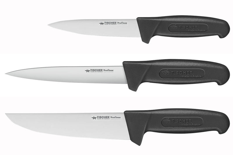 Coffret de 3 couteaux professionnels Fischer HACCP Profinox spécial boucher