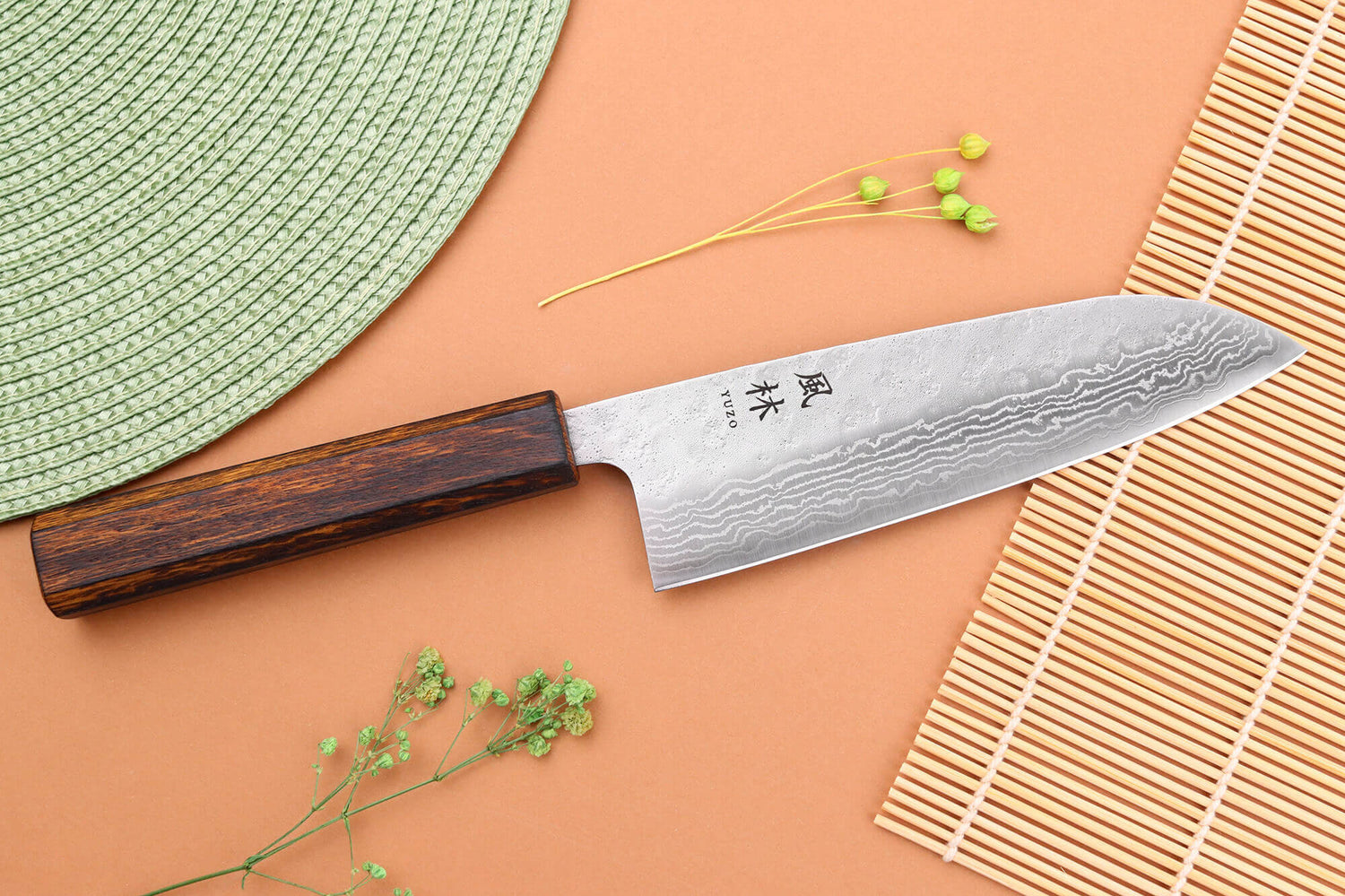 Couteau santoku 16,5cm japonais artisanal Yuzo Enju Damas 440C