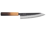 Couteau de chef 18cm japonais artisanal Yuzo Black AS chêne brûlé