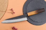 Couteau de chef 18cm japonais artisanal Yuzo Black AS chêne brûlé