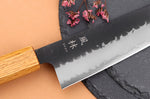 Couteau de chef 18cm japonais artisanal Yuzo Black AS chêne brûlé