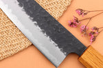 Couteau de chef 18cm japonais artisanal Yuzo Black AS chêne brûlé