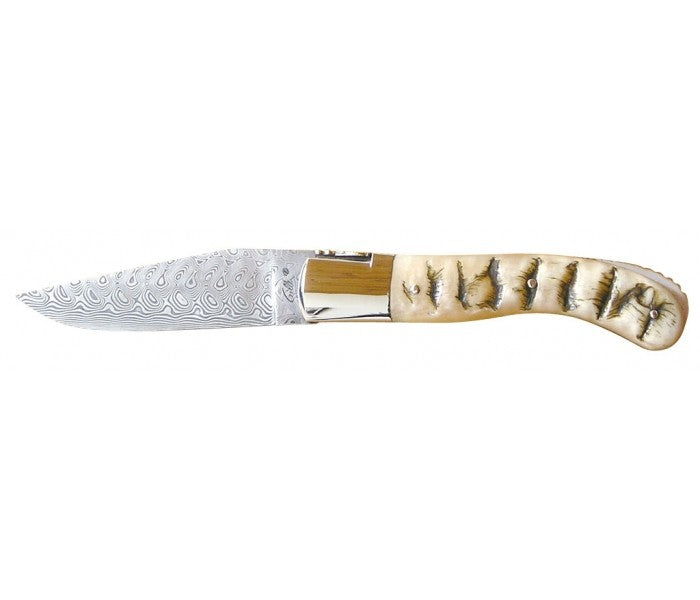 Couteau Laguiole GILLES, lame damas inox, manche 13 cm corne de bélier