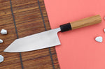 Couteau deba kiritsuke 18cm japonais artisanal Hatsukokoro Shirasagi manche en teck