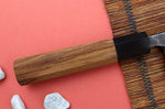 Couteau deba kiritsuke 18cm japonais artisanal Hatsukokoro Shirasagi manche en teck